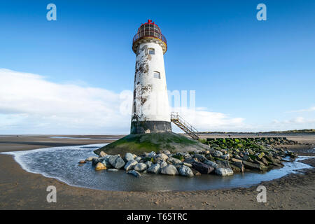 The slightly leaning Talacre Lighthouse and beach near Prestatyn on the North Wales coast Stock Photo