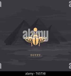 Vector drawing icon of Egyptian scarab beetle, personifying the god Khepri. Stock Vector