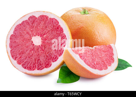Grapefruit and grapefruit slices isolated on white background. File contains clipping path. Stock Photo
