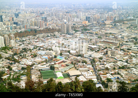 Spectacular Aerial View of Santiago Seen from San Cristobal Hilltop, Santiago, Chile, South America Stock Photo