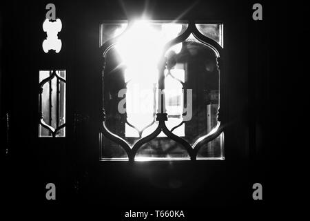 Russia. Kazan. April 9, 2018. A ray of light illuminates the entrance door of the Annunciation Cathedral of the Kazan Kremlin. Stock Photo