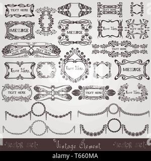 set of art nouveau frames and elements on white Stock Vector