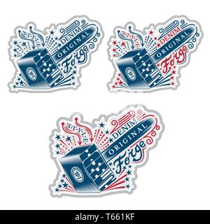 Vector element for t-shirt or print design with blacksmithing hammer with flying out sparkles in red-blue color style Stock Vector
