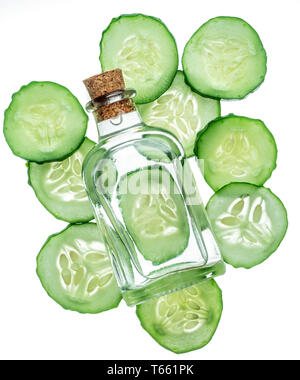 Cucumber slices and cucumber water isolated on the white background. Stock Photo