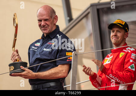 Monte Carlo/Monaco - 05/27/2018 - Adrian Newey (GBR, Red Bull Racing) taking the constructors' trophy after his team's win of the 2018 Monaco GP Stock Photo