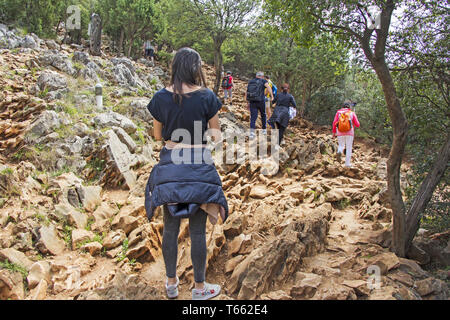 Apparition hill Podbrdo overlooking the village of Medjugorje in Bosnia and Herzegovina Stock Photo