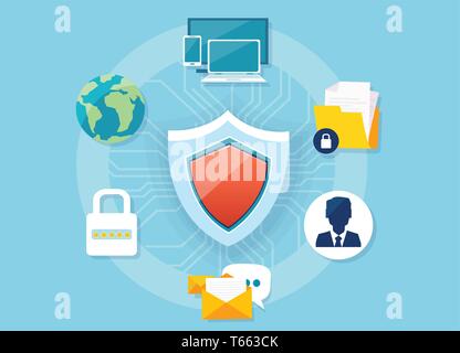 Internet security concept. Vector with online data protection technology icons Stock Vector