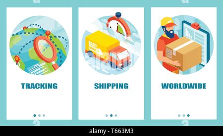 Vector concept of delivery service worldwide and tracking system Stock Vector