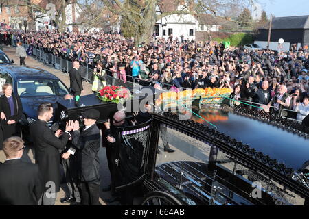 The funeral of The Prodigy vocalist Keith Flint at St. Mary’s Church in Bocking, Essex  Featuring: Atmosphere Where: Bocking, Essex, United Kingdom When: 29 Mar 2019 Credit: John Rainford/WENN Stock Photo