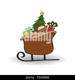 Christmas sleigh with gifts, isolated on white background Stock Photo