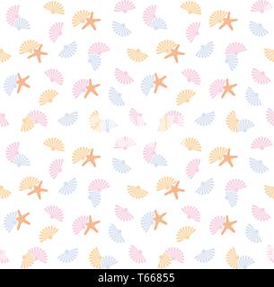 Scallops and starfish seamless pattern background vector illustration Stock Vector