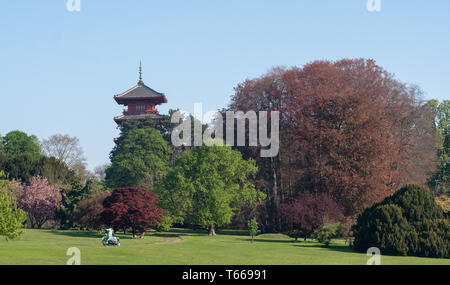 The Japanese Tower or Pagoda in the grounds of the Castle of Laeken, the home in north Brussels of the Belgian royal family. Stock Photo