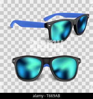 set of realistic sunglass with blue lens isolated on backgroud. vector illustration. Stock Vector
