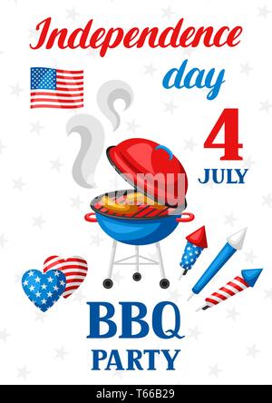 Fourth of July Independence Day bbq party banner. Stock Vector