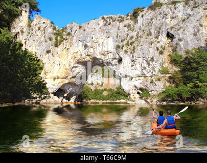 Stone bridge on the river Ardèche.France. Stock Photo