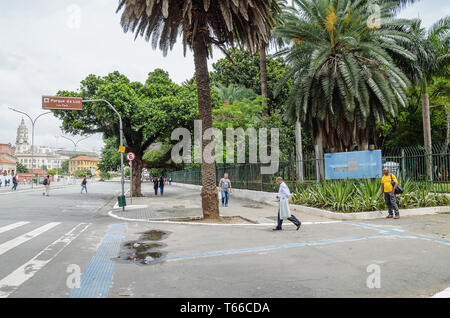 Sao Paulo SP, Brazil - February 27, 2019: Sidewalk of the Parque Jardim da Luz (Garden of Light park) at Praca da Luz (Luz Square). Stock Photo