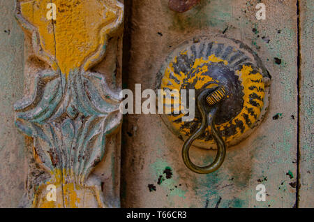 Pretty and colorful doors of traditional Omani houses in the villages of Jebal Akdar, Oman Stock Photo