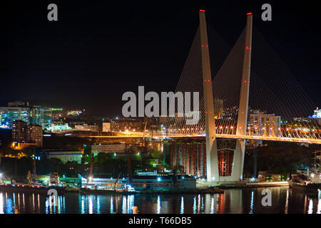 night view of the bridge in the Russian Vladivosto Stock Photo