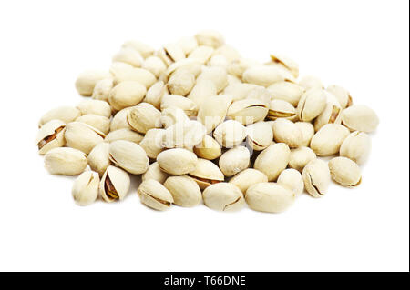 dry salted pistachios on white background Stock Photo