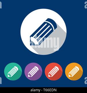 Pencil. Different colors of round flat icons. Vector illustration for your design. Stock Vector