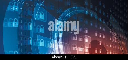 Cybersecurity and information or network protection. Future cyber technology web services for business and internet project Stock Vector