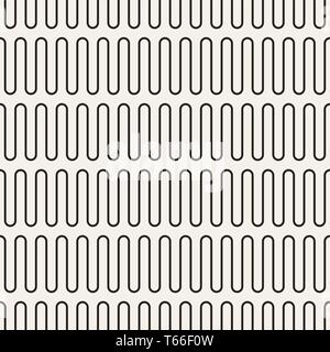 Abstract vector texture with waves, stripes, smooth bends. Horizontal wavy lines seamless pattern. Monochrome background. Black and white repeat desig Stock Vector