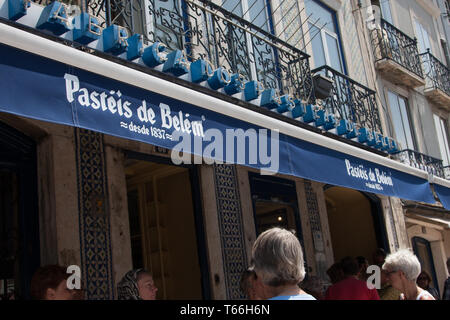 Famous original Pasteis de Nata in the original bakery where they were invented in Belem Stock Photo