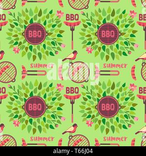 Flat hand drawn barbecue icon seamless pattern Stock Vector
