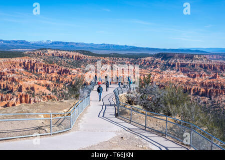 Group of people at overlook platform at Bryce Point.  Bryce Canyon National Park, Utah, USA. Stock Photo