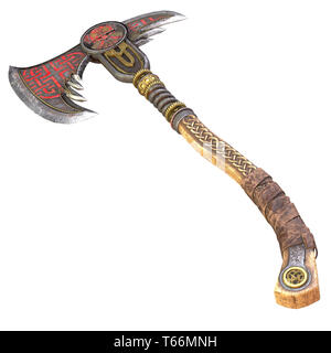 Viking fantasy axe on an isolated white background. 3d illustration Stock Photo
