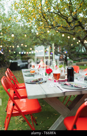 Table set for dinner garden party Stock Photo