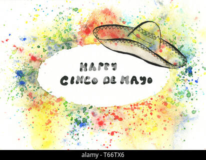 Cinco de Mayo illustration with sombrero and hand lettering Stock Photo