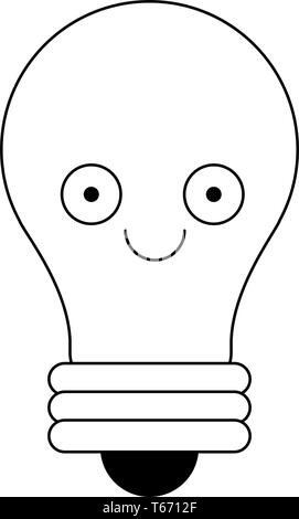 Bulb light cute cartoon in black and white Stock Vector