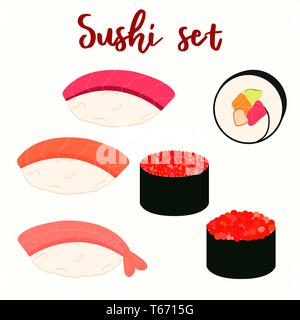 Sushi icons set Asian food. Flat style food. Isometric icons. Vector illustration Stock Vector
