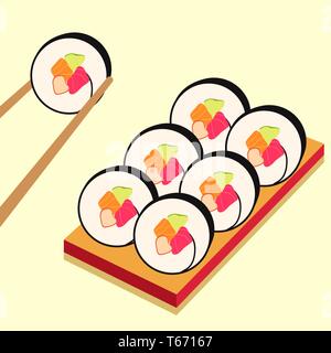 Sushi icons set Asian food. Flat style food. Isometric icons. Vector illustration Stock Vector