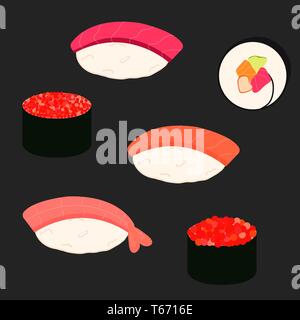 Sushi icons set. Asian food. Flat style food. Isometric icons Vector illustration Stock Vector