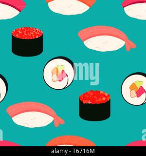Sushi icons set. Asian food. Seamless pattern Isometric icons. Flat style food Vector illustration Stock Vector