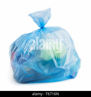 blue trash bag with recycling logo isolated on white Stock Photo - Alamy