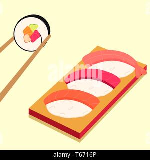 Sushi icons set. Asian food Flat style food. Isometric icons. Vector illustration Stock Vector