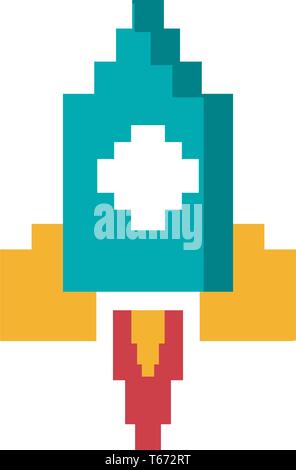 arcade game screen with pixel spaceship vector illustration Stock ...