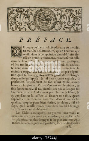 History by Polybius. Volume V. French edition translated from Greek by Dom Vincent Thuillier. Comments of Military Science enriched with critical and historical notes by M. De Folard. Paris, chez Pierre Gandouin, Julien-Michel Gandouin, Pierre-Francois Giffart and Nicolas-Pierre Armand, 1729. Preface. Stock Photo