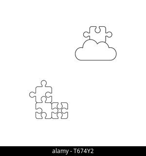 Three puzzle pieces connected black and white vector illustration Stock ...