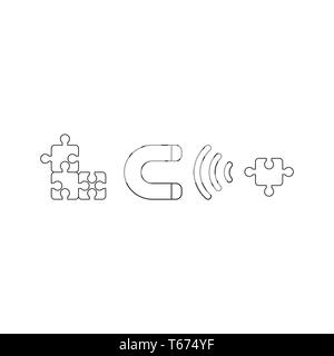 Three puzzle pieces connected black and white vector illustration Stock ...