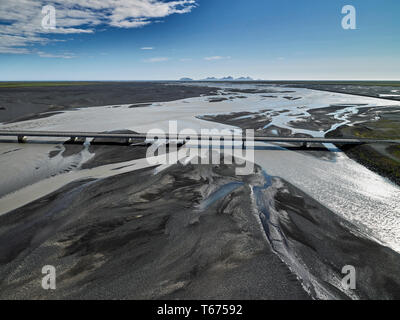Markarfljot river, Markarfljotsbru bridge, South Coast, Iceland Stock