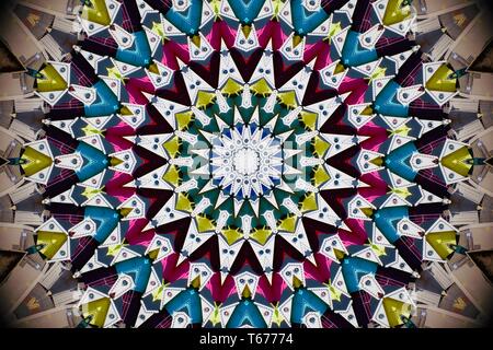 Walton on the Naze, Essex - Kaleidoscope inspired image of beach huts. May 2018. Stock Photo