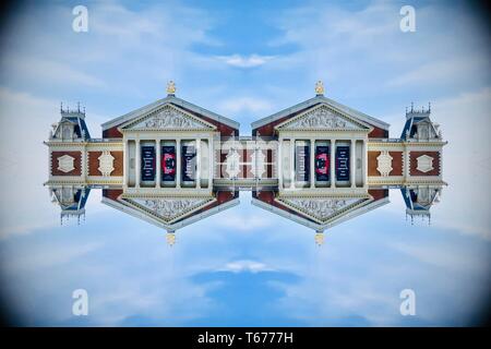 Amsterdam concert hall image created using a kaleidoscope filter. April 2019. Stock Photo