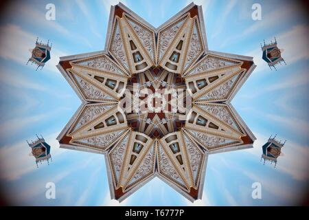 Amsterdam concert hall image created using a kaleidoscope filter. April 2019. Stock Photo