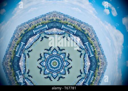 Looking down on Amsterdam harbour from the Adam lookout. Image created using a kaleidoscope filter. April 2019. Stock Photo