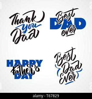 Father s day text set modern calligraphy. Graphic print hand writing, lettering, typography collection. Vector phrases in two color on Father Day. For Stock Vector