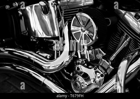 Detail from  the engine of a Harley Davidson motorcycle. Stock Photo